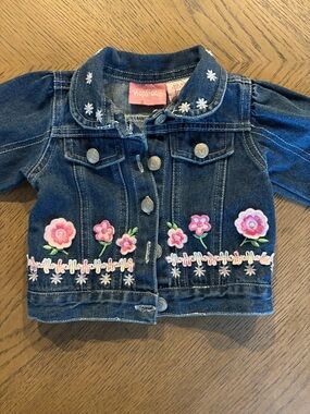 Kids Denim Jacket with Pink Floral Embroidery -
